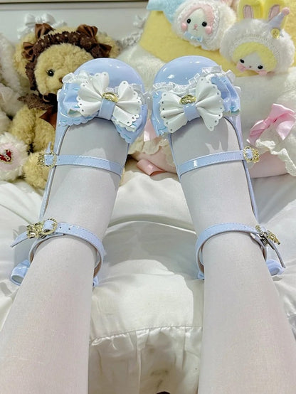 for Top Blue Heel at Janes Multi-layer Lolita Sweet with Mid-heel Bear Bow Adorable Mary