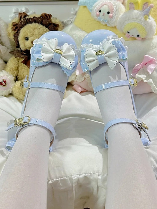 for Top Blue Heel at Janes Multi-layer Lolita Sweet with Mid-heel Bear Bow Adorable Mary