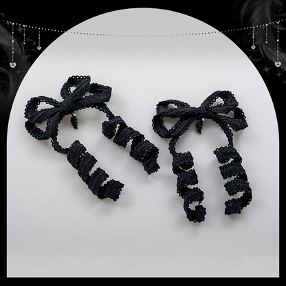 Adjustable Wire Black Lace Bow Hairclips - U.Rtto