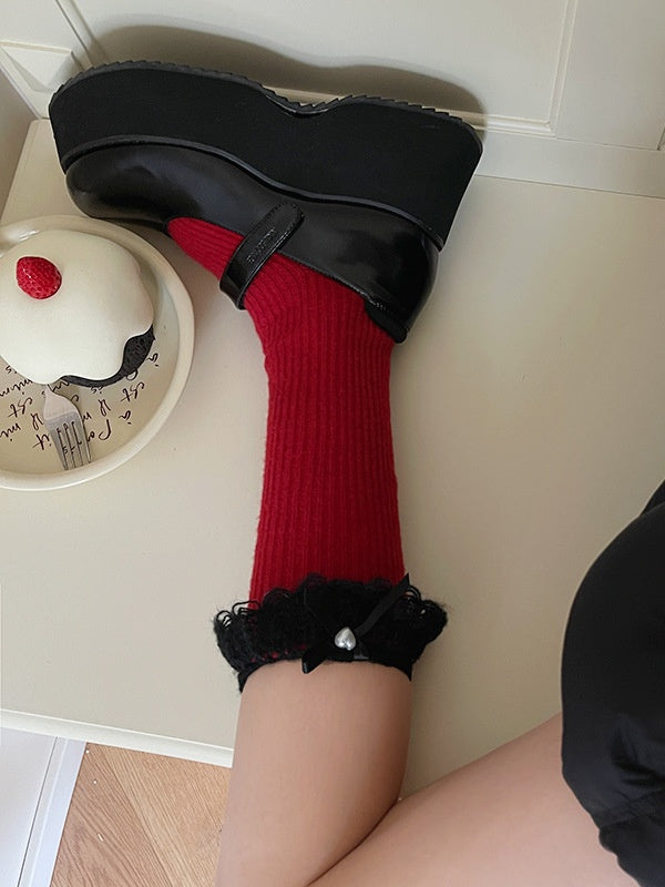 ホワイトロリータ リボン結び レースカフスカーフソックス