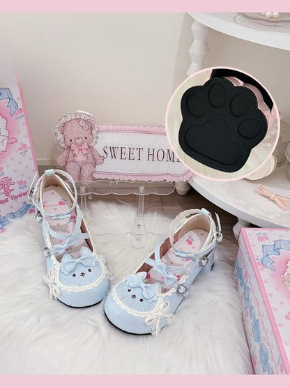 Lace - PU Heels Lolita Details Blue with Mid Sweet Leather