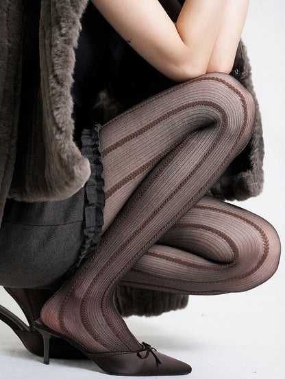 3 Colors Semi-sheer Tights with Striped Pattern - ModaSwings