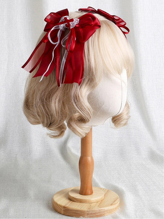 Red Ribbon Satin Bow Sheer Clip Hair