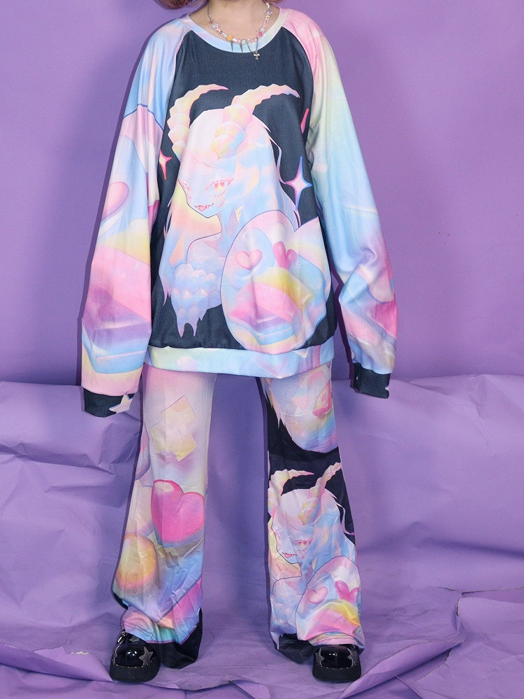 ギャルスウェットシャツ カラフル 漫画柄 ファッション