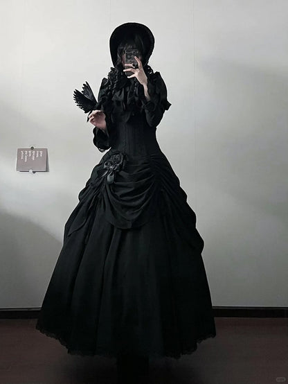 Skirt Boned Lolita High Black Gothic Victorian Drawstring Aristocrat Waist