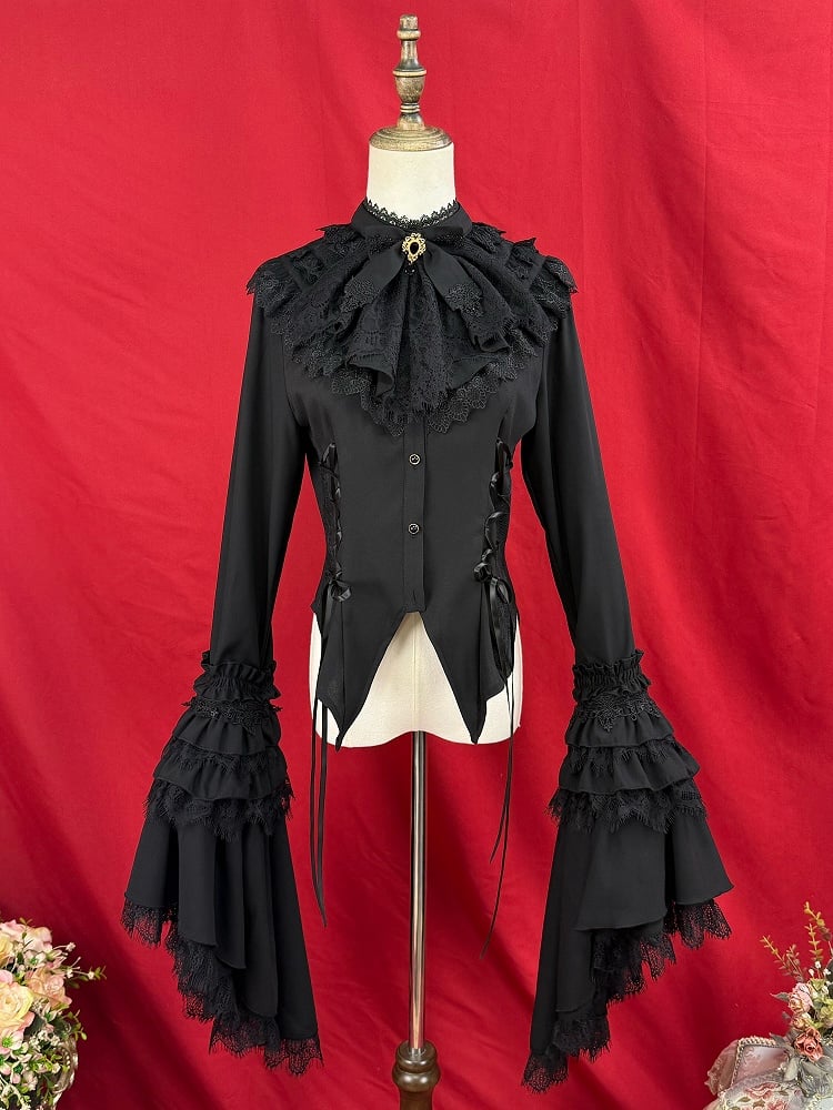Detachable Lolita Bell with Long Extended Sleeves Black Gothic Blouse