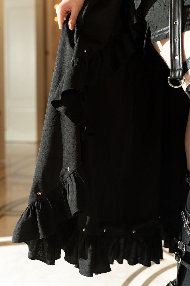 Ruffled High-Slit Black Apron Dress for Dark Maid Ouji - DevilInspired Exclusive Collection
