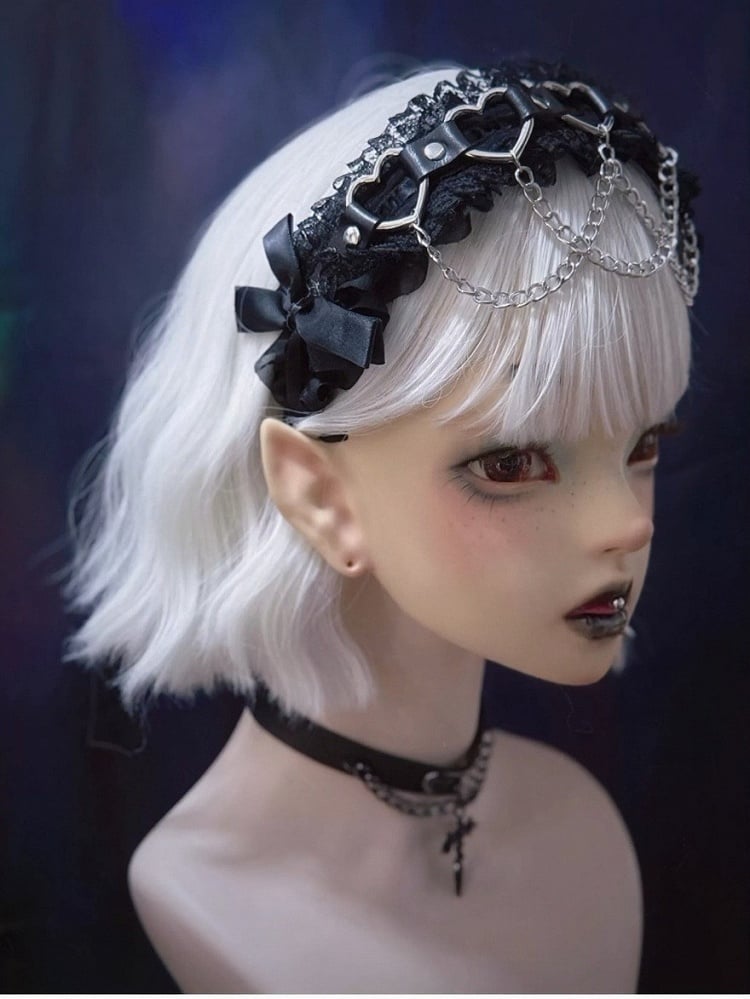 Punk Lolita KC Headband with Lace and Heart Chain - Strange Sugar