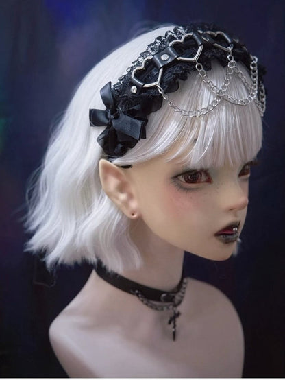 Punk Lolita KC Headband with Lace and Heart Chain - Strange Sugar