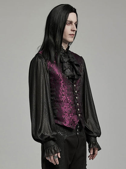 Goth Jacquard Men's Red Black Waistcoat