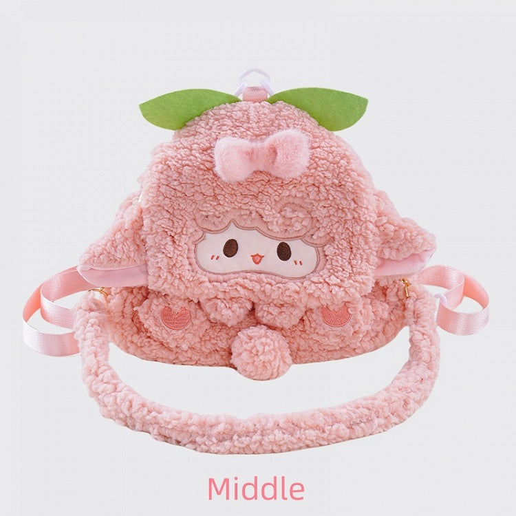 Pink Lamb Bowknot Plush Flap Backpack Bag Middle/Large Size