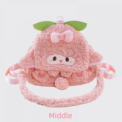 Pink Lamb Bowknot Plush Flap Backpack Bag Middle/Large Size
