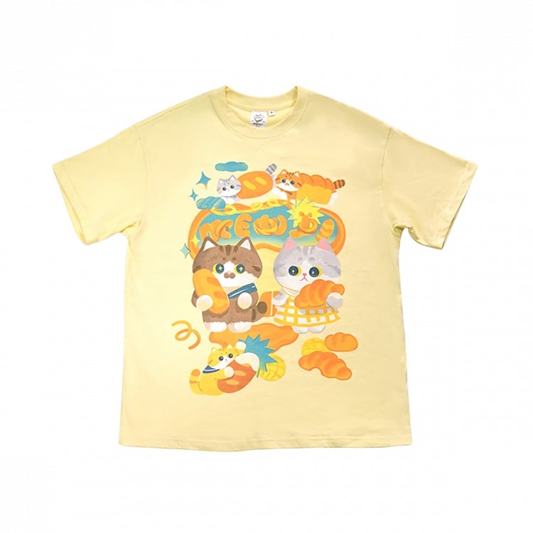 黄色のかわいい子猫プリントTシャツ