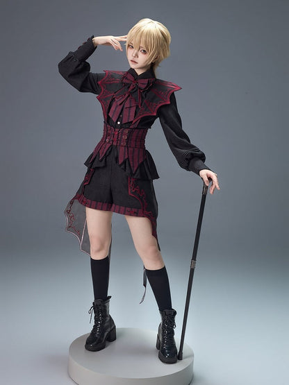 Black Devil Long-Sleeve Jacquard Shirt with Bowknot - Unknown Star