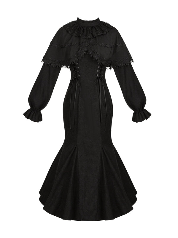 with Mermaid Dress Kei-inspired Two-Piece Elegant Cape Black Jirai False