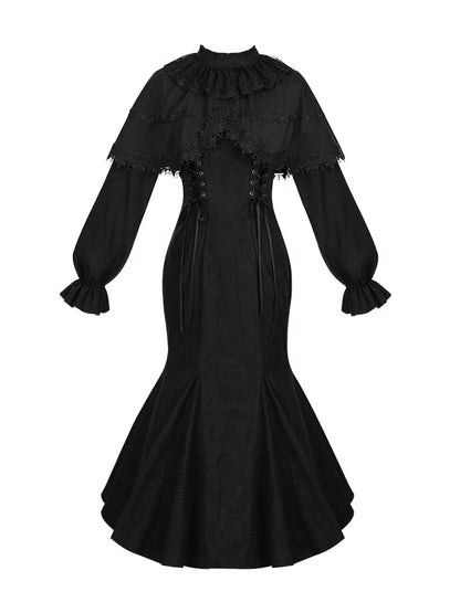 with Mermaid Dress Kei-inspired Two-Piece Elegant Cape Black Jirai False