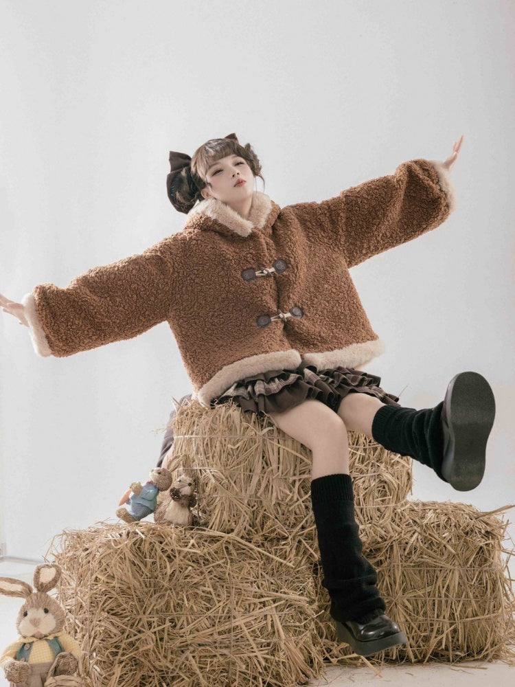 ブラウンフリース レッサーパンダの耳付きフード付き冬用コート