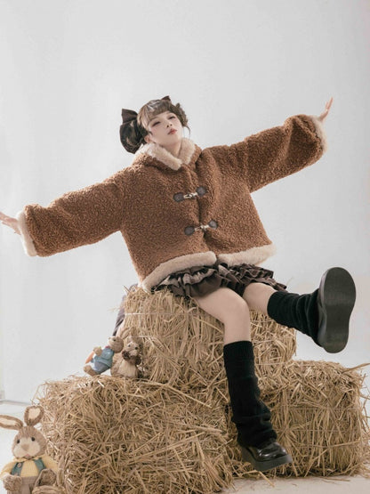 ブラウンフリース レッサーパンダの耳付きフード付き冬用コート