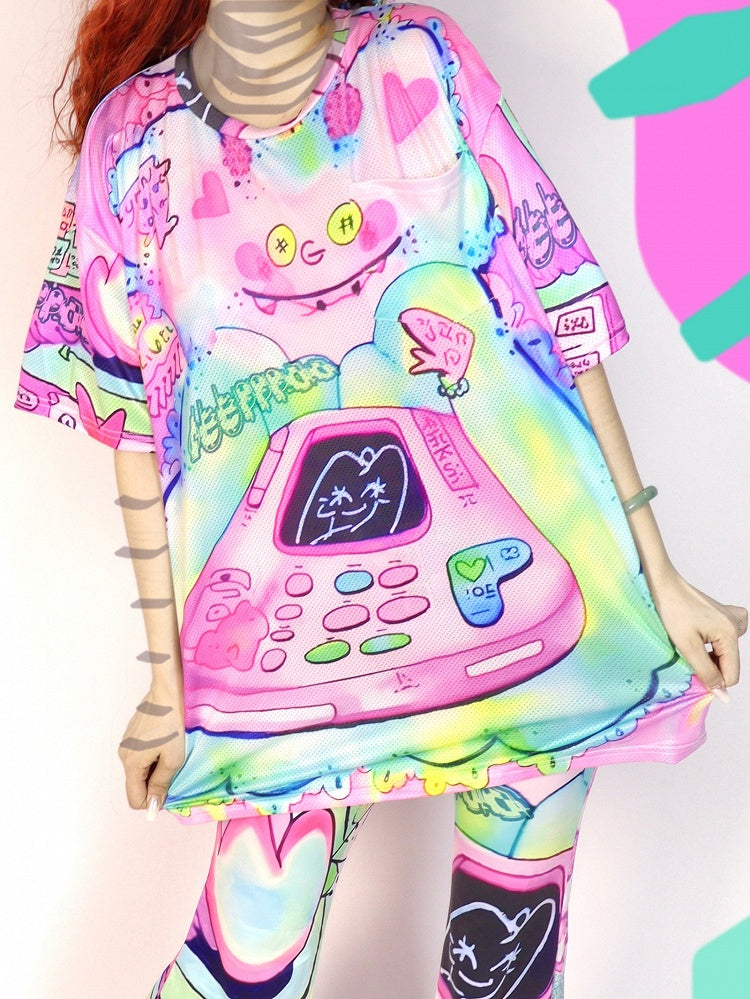 Colorful Y2K Sleeve Short Cartoon Print T-Shirt