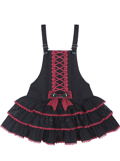 Jumper Showa Retro Black Witch Tiered Skirt Dress Red
