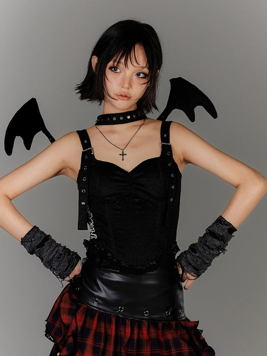 Glamorous Ärmelloses Korsett Top Träger Schwarz Herzförmiger Ausschnitt Schnalle Schulter