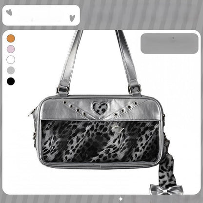 Ita Tail Shiny Shoulder Leopard Cute Bag with Silver Charm Decorated