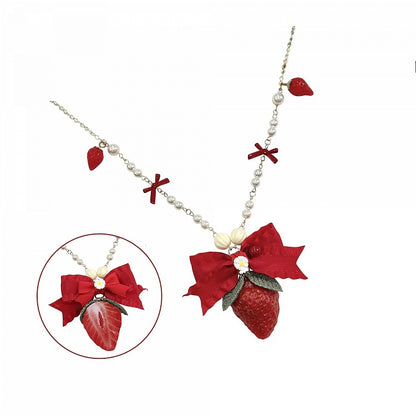 Halskette Anhänger Schleife Rote Erdbeere