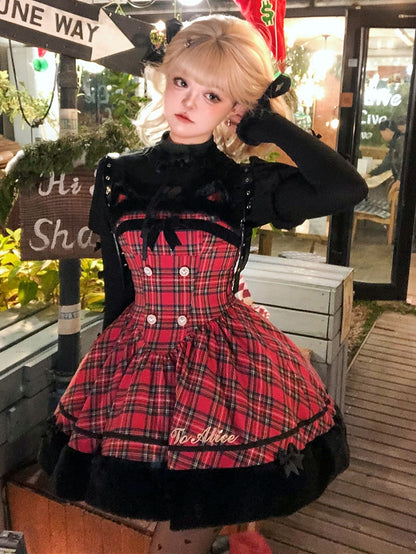 Schwarzes Lolita-Oberteil mit Juliette-Ärmeln und Herzausschnitt