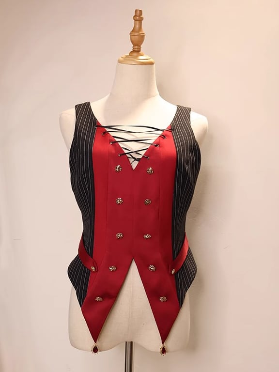 Red and Black Striped Ouji Fashion Waistcoat