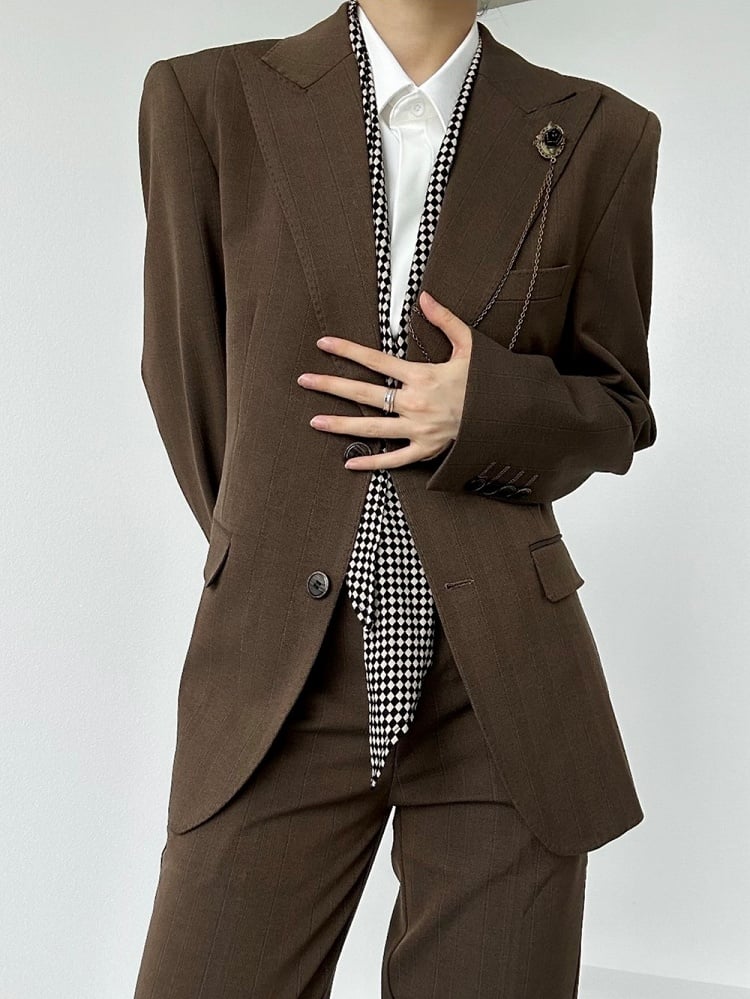 Vintage Tailored Unisex Collar Fit Coffee Notched Blazer Ouji with Lolita