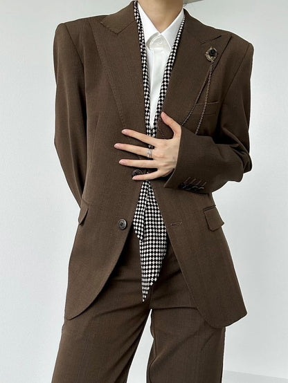 Vintage Tailored Unisex Collar Fit Coffee Notched Blazer Ouji with Lolita