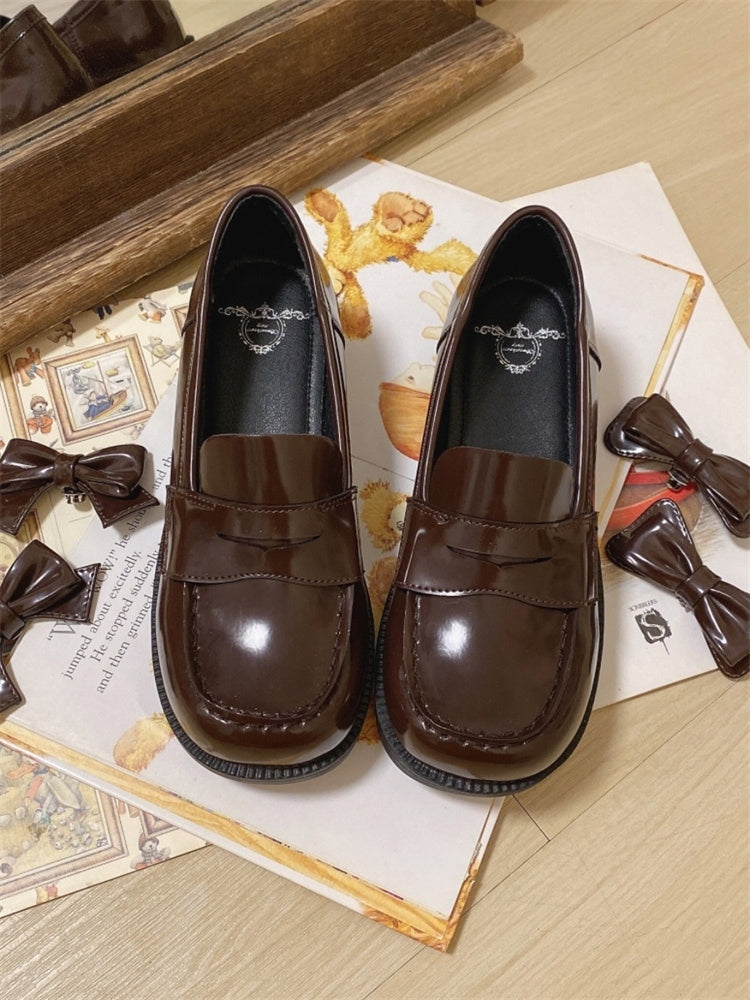 Style JK 3cm/4.5cm Slip-On with Detachable Preppy Shoes Heel Decor Brown Bow Design
