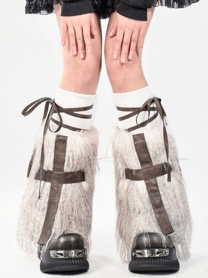 コーヒーゴシックPUクロスシャギーレッグウォーマー