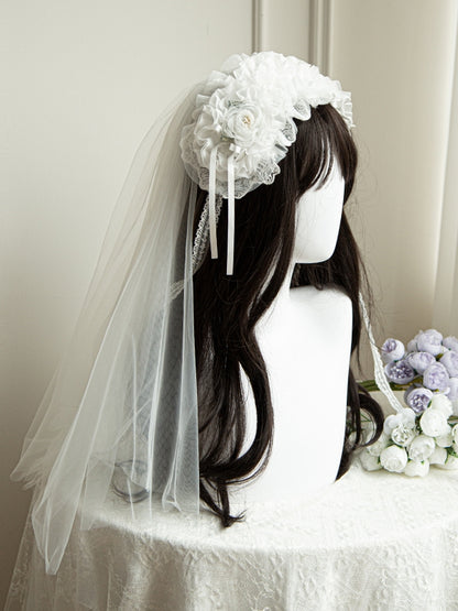 Hairband Decoration with Detachable Flower White Veil