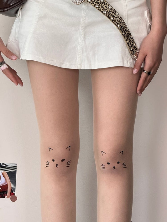 Sweet Nude Tights Lolita Cat Print