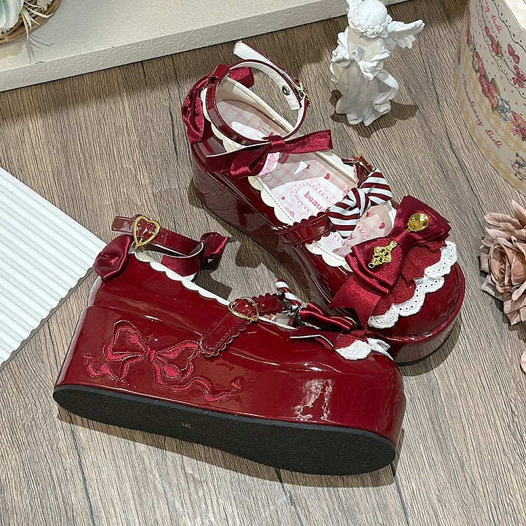 Decorated Wine Details Lolita Platforms Sweet Bowknot Red Spoon