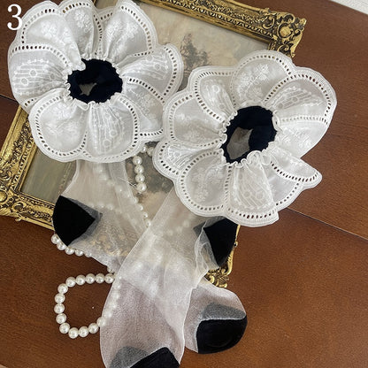 Trim Socks/Floral Cut-out Tulle Bowknot Design Stockings with Pattern Tights/White Lace Underknee Blue Fishnet