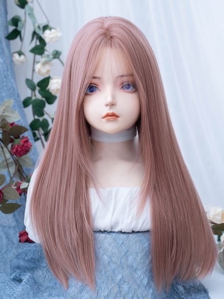 Länge 63CM Rosa Glatte Perücke