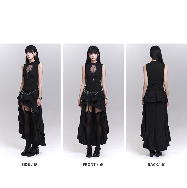 ネックレス タンクトップ クロス 棺型 カットアウト ブラック スタッズ付き フリー