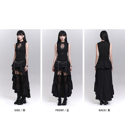 ネックレス タンクトップ クロス 棺型 カットアウト ブラック スタッズ付き フリー