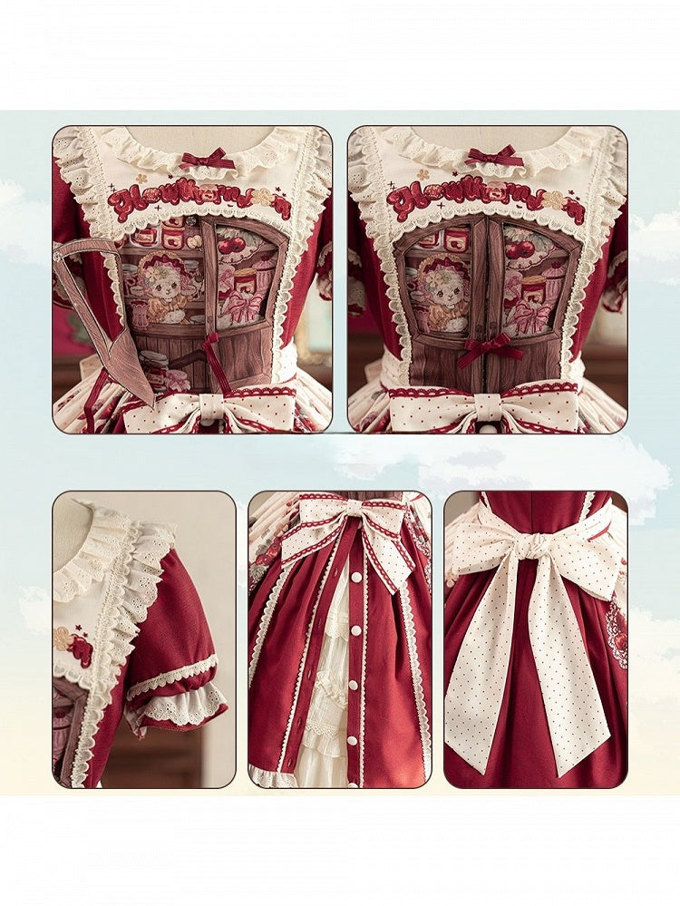 Sweetheart Puff-Sleeve Fruit Print Lolita Dress - Honey Machine