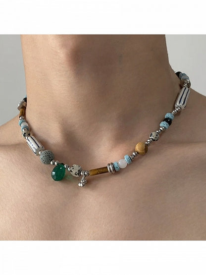 Silver Asymmetrical Beaded Necklace - YSHXS
