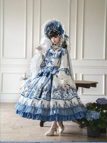 Blue Floral Embroidered Lace Short Sleeve One-Piece - Bramble Rose