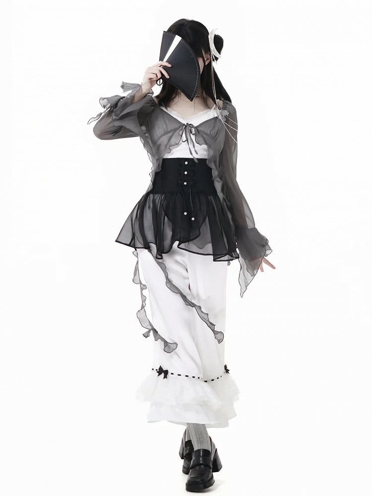 Overlay Korsett Gürtel Mesh Stil Schwarz Cheongsam Knoten Knöpfe