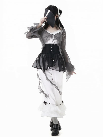 Overlay Korsett Gürtel Mesh Stil Schwarz Cheongsam Knoten Knöpfe