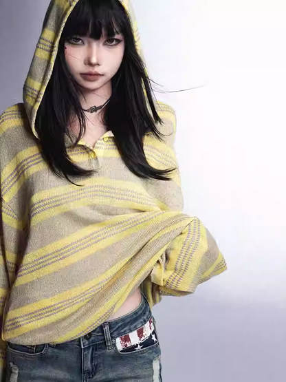 Loose Protection Gelb/Schwarzes Sonnentop mit Kapuze