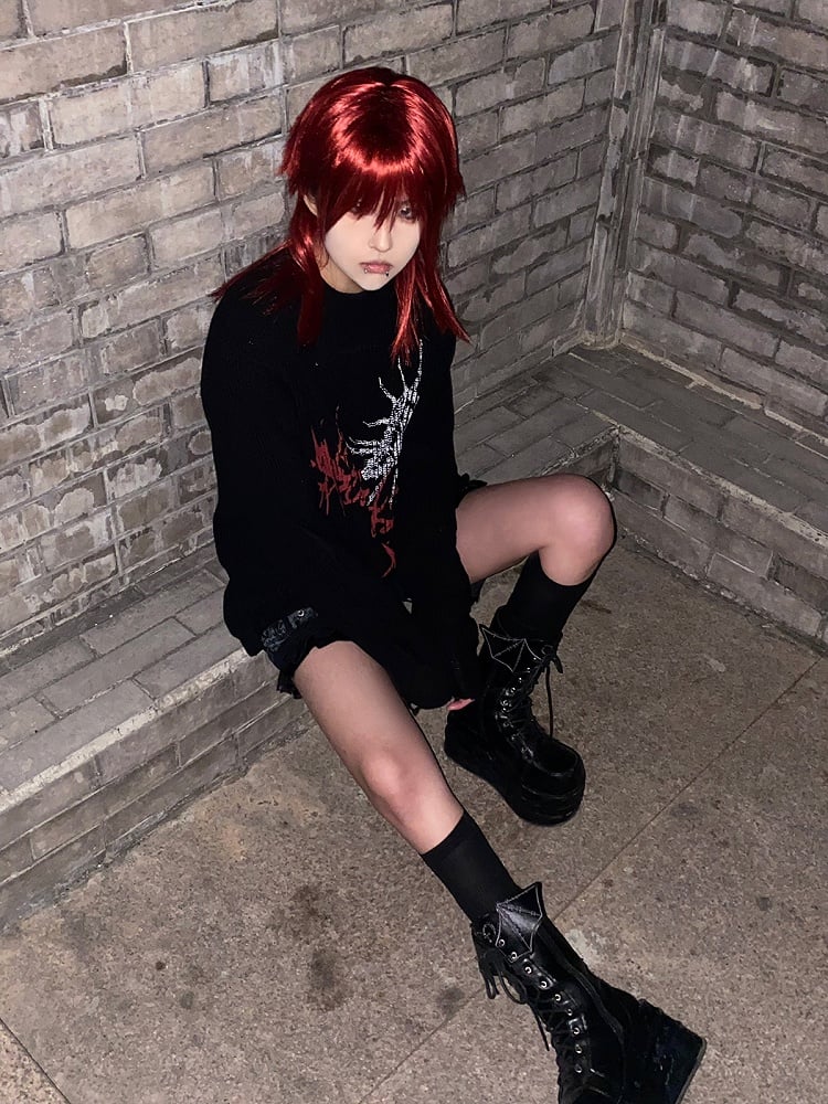 Dark Sweater Design White/Black with Gothic Centipede Aesthetic