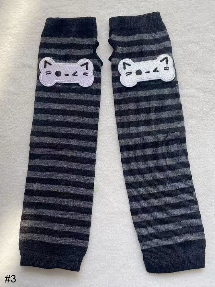 Stripe Pattern Fingerless Gloves in Black and Gray - Post-2000 Gift Shop