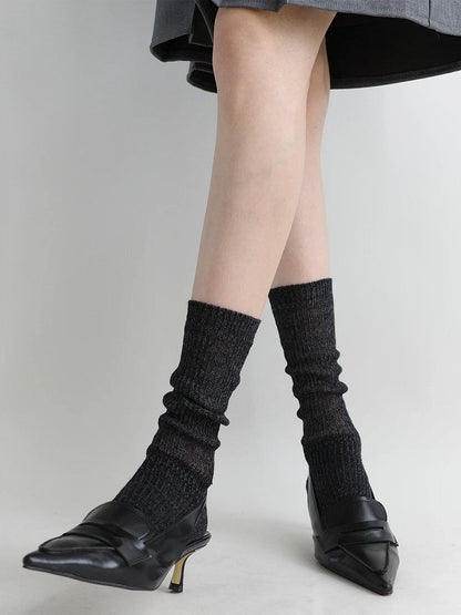 Knit Socks Marled Ribbed Slouchy Calf
