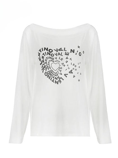 レターとビタースイートプリントのホワイトヘアネックラインアシンメトリー